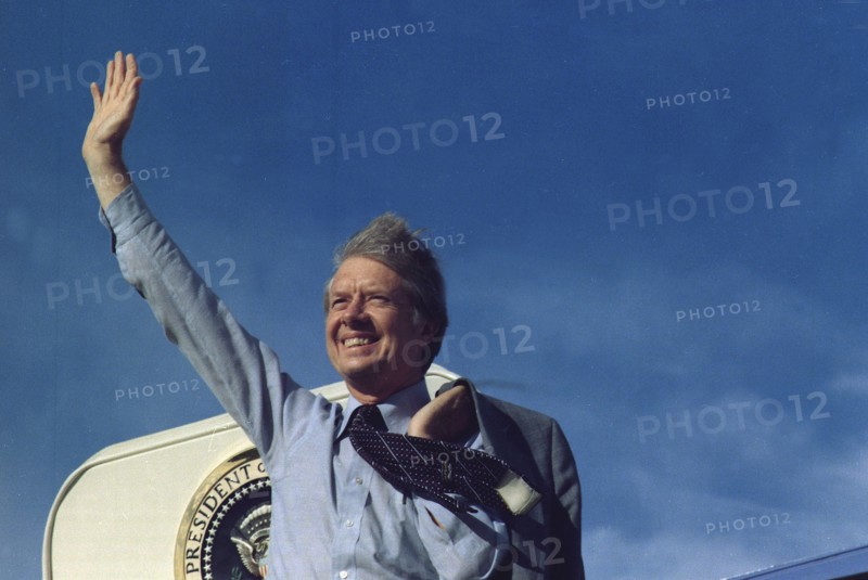 Jimmy Carter waving from Air Force One