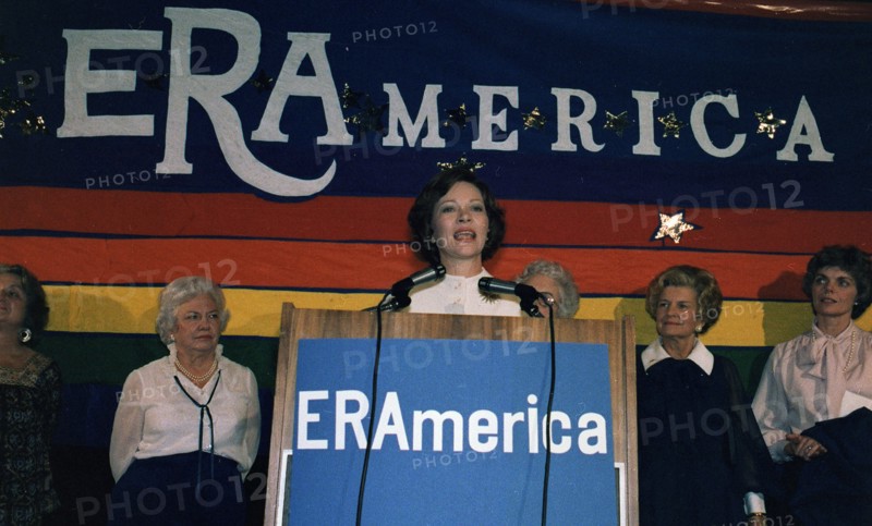 Rosalynn Carter speaks to an audience of ERA supporters during the National Womens Conference.