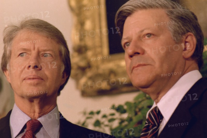 Close up of Jimmy Carter and German Chancellor Helmut Schmidt.