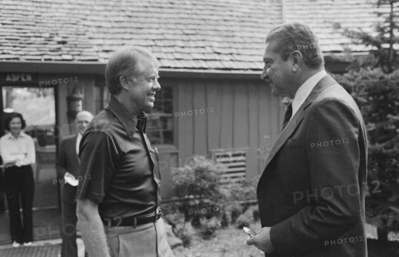 Jimmy Carter greets Ezer Weizman Israeli Defense Minister