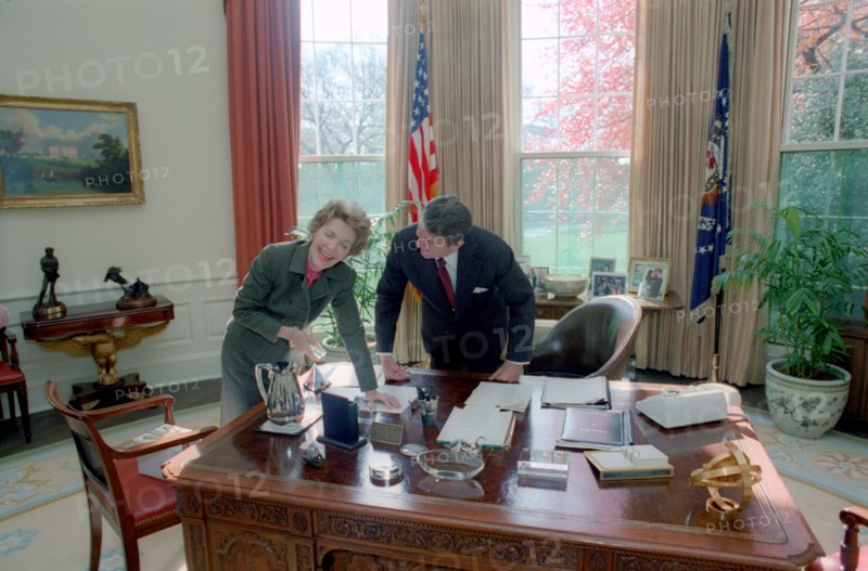President Reagan and Nancy Reagan in the Oval Office.