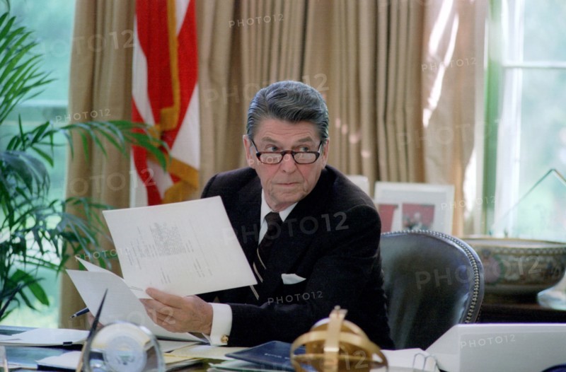 President Reagan wearing glasses.