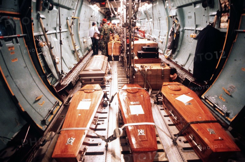 Caskets of the bodies of Rep. Leo J. Ryan and members of his party