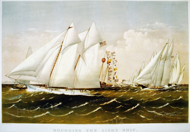Rounding the Light Ship Lithograph