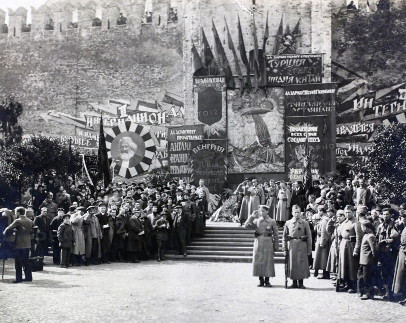 Lenin with comrades at a May Day rally in Red Square, May 1919