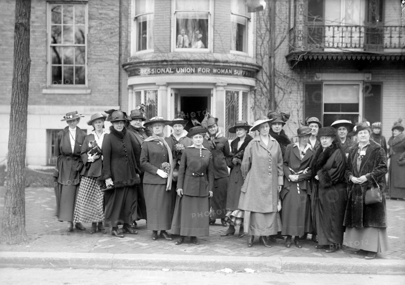 Standing in front of the Professional Union for Woman Suffrage