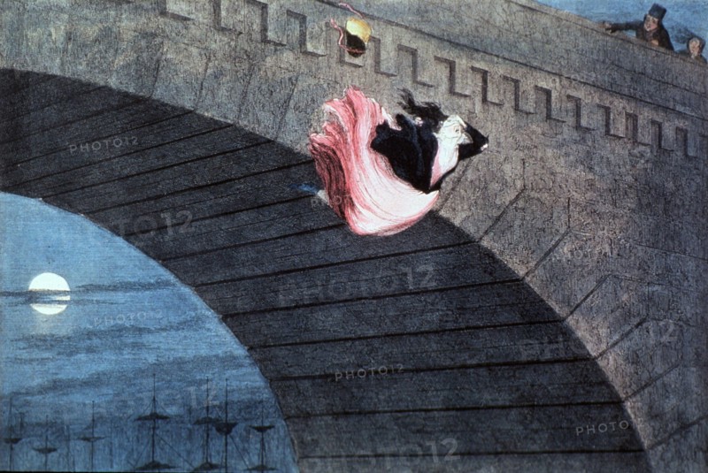 Woman committing suicide by jumping off of a bridge