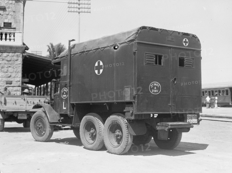 Palestine disturbances of 1936,  Army ambulance in the street.