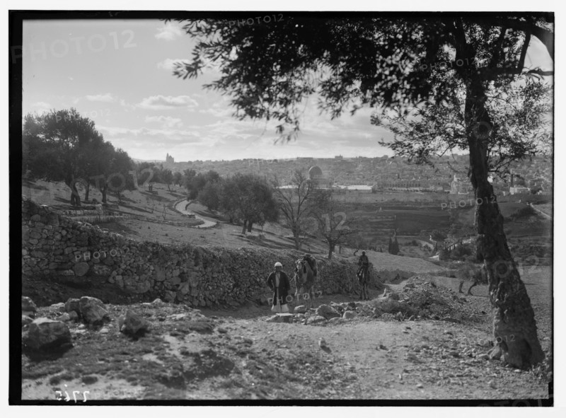 Jerusalem from slopes of Olivet (man and camel coming up the hill) ca. between 1934 and 1939