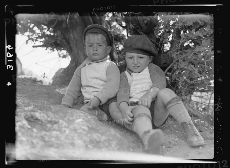 Zionist colonies on Sharon. Ben Shemen, two young pioneers. Two healthy children ca. 1920