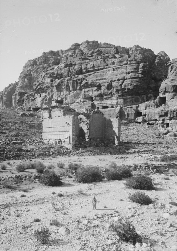 Petra in Transjordan. Temple of Kasr Fir'aun view from the northeast ca. 1900