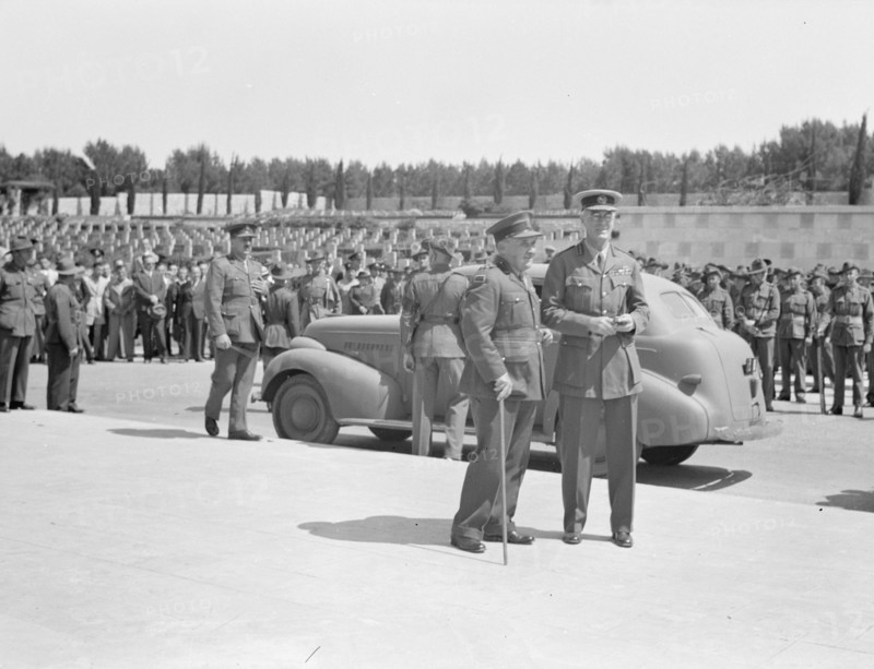 General Allen and General Freyberg during Anzac Day celebrations in Jerusalem, April 25, 1940