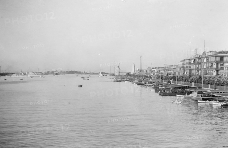 Quay of Port Said in Egypt and landing place where many boats are docked ca. 1900