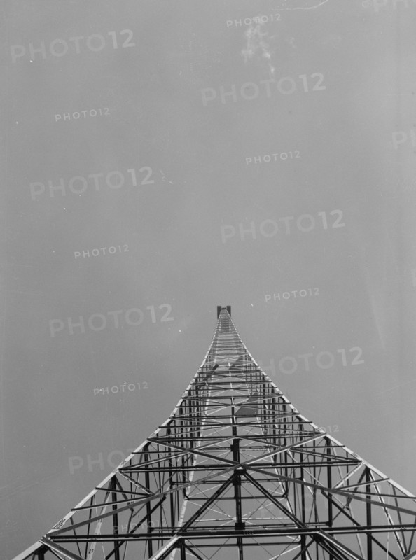 Looking up at radio tower at the International Broadcasting Station in  Ramallah ca. between 1934 and 1939