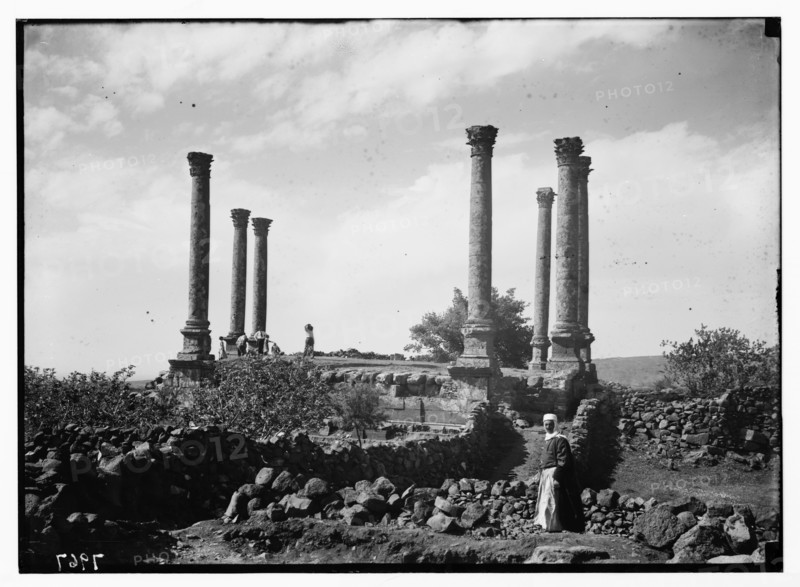 1930s Kanawat: Man standing in front of ruins of early church in the form of a Roman basilica ca. 1938