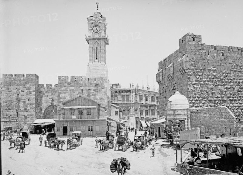 Jerusalem street scene in the early 1900s. New entrance, breach in the city wall ca. between 1907 and 1914