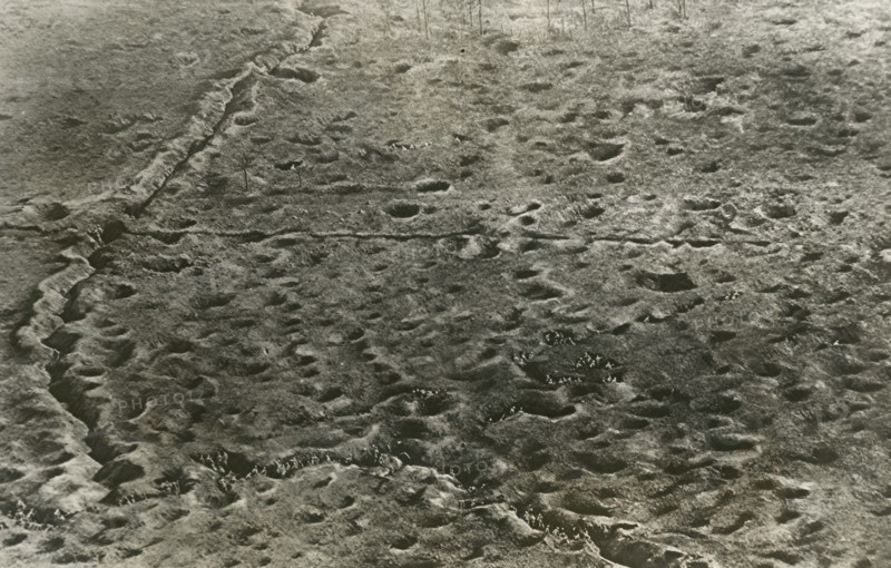 Birdseye view of a battlefield on the Somme front in W.W. I ca.  1917