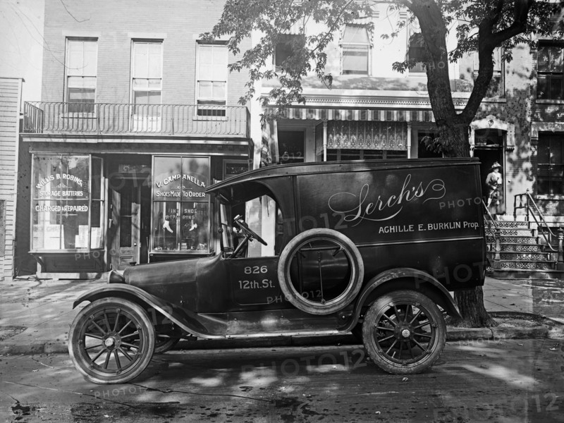 Automobile (delivery truck) with ad for Lerch's, Achille E. Burklin Prop. ca.  between 1910 and 1920