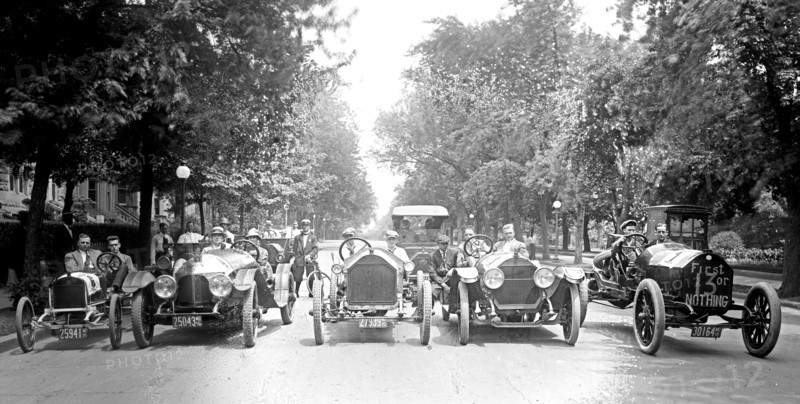 Cars at the starting line for the York Auto Races ca.  between 1910 and 1926