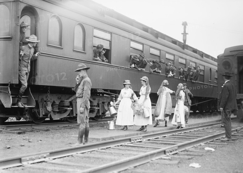 Red Cross workers near train ca. between 1909 and 1940