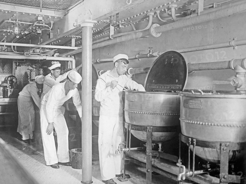 Sailors in the crew galley, U.S.S. North Dakota ca. between 1909 and 1920