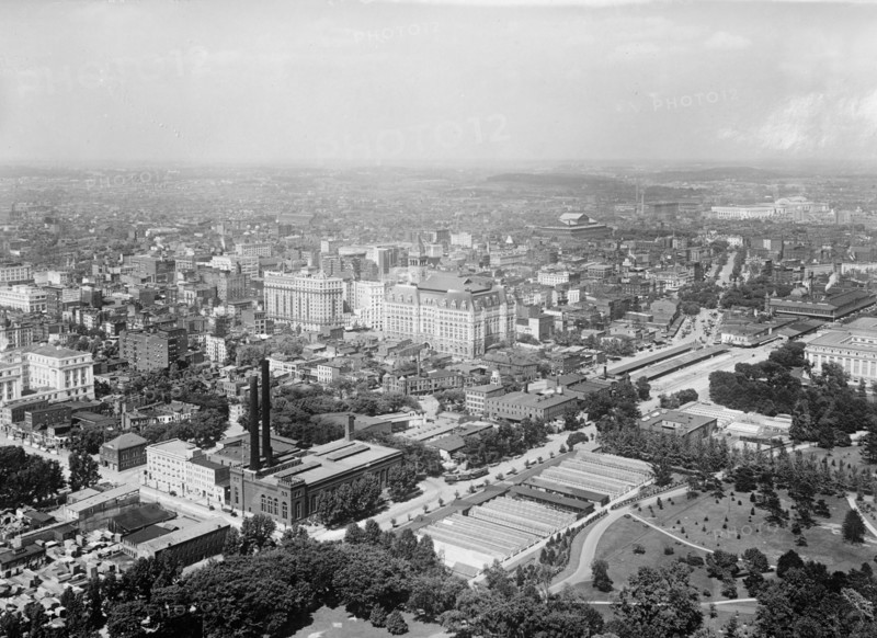 Looking toward Post Office Department from top of the Washington Monument ca. between 1909 and 1920