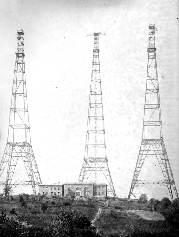 Three wireless towers ca.  between 1918 and 1920