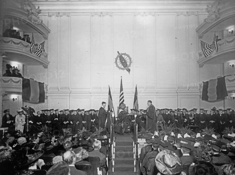 King Albert of Belgium receiving degree of Doctor of Law at an unidentified university ca.  between 1918 and 1928