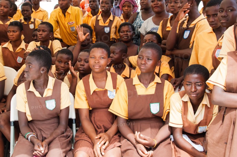 School students at Gbegbeyesie “A & B” Cluster of Schools, a three-story, 18-unit cluster of three public primary schools in Dansoman, Accra on December 8, 2015.