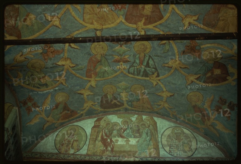 St. Cyril (Kirill)-Belozersk Monastery, Holy Gates (1523), with frescoes of Last Supper and Apostles, Kirillov, Russia 1991.