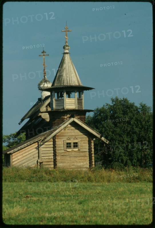 Chapel of Archangel Michael, from Lelikozero village (late 18th century), west view, Kizhi Island, Russia; 1991