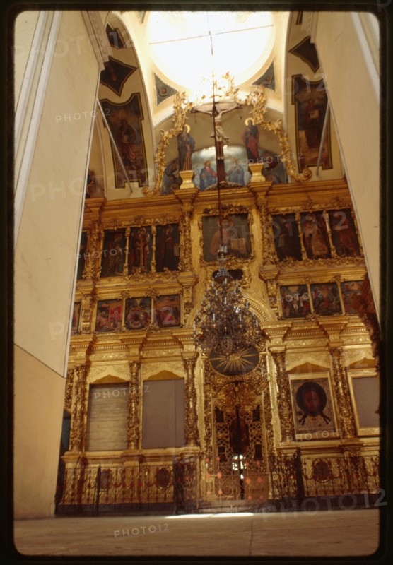 Archangel Michael Monastery, Archangel Cathedral (1653-56), interior, east view, with icon screen, (late 18th century), Velikii Ustiug, Russia 1996.