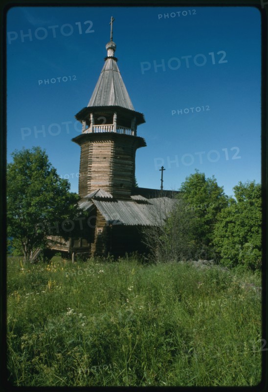 Church of the Three Prelates, from Kavgora village, (late 18th century), southwest view, Kizhi Island, Russia; 1993