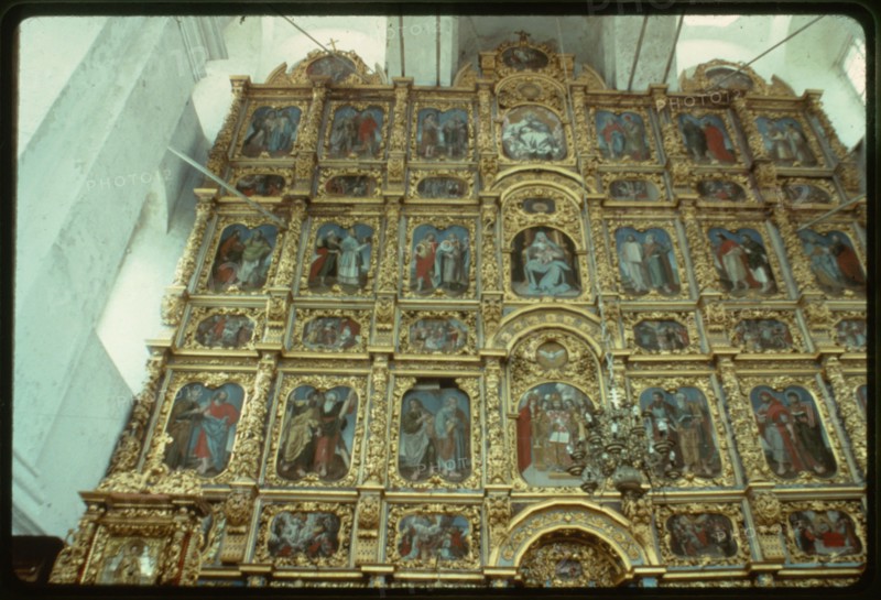 Church of the Presentation of the Virgin (1688-93), interior, view east toward icon screen, Sol'vychegodsk, Russia 1996.