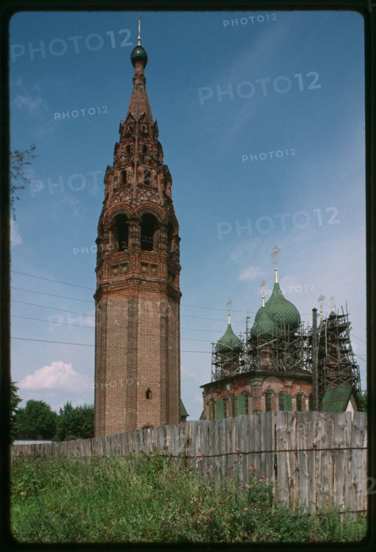 Bell tower at Korovniki (1680s), southwest view, Yaroslavl, Russia; 1994