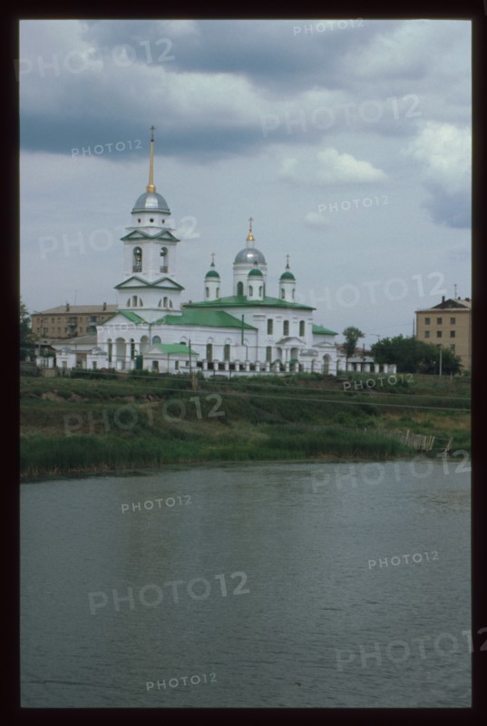 Church of the Trinity (1762), southwest view, with River Ui, Troitsk, Russia; 2003