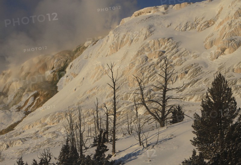 Main Terrace at Mammoth Hot Springs in Yellowstone National Park; Date: 5 December 2013
