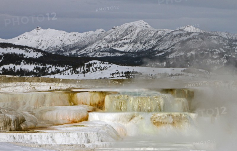 Canary Spring at Mammoth Hot Springs in Yellowstone National Park; Date: 7 February 2013