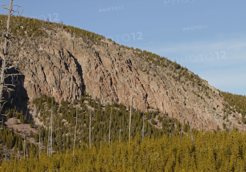 Lava Creek tuff above the Gibbon River near the approximate caldera boundary in Yellowstone National Park; Date: 20 March 2015