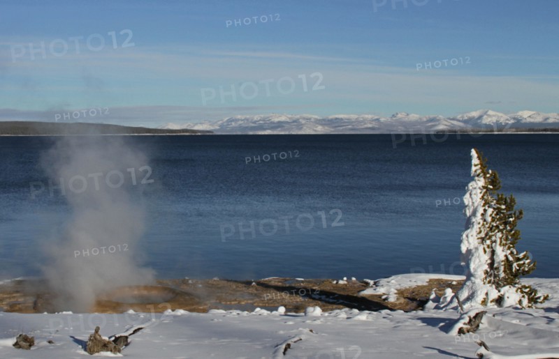 Hot spring on the shore of the West Thumb of Yellowstone Lake in Yellowstone National Park; Date: 19 November 2014