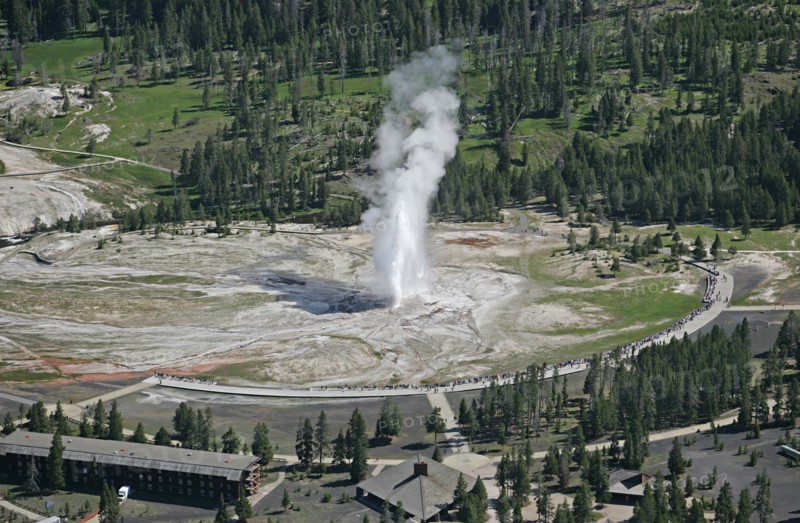 Aerial view of Old Faithful Geyser in Yellowstone National Park; Date: 22 June 2006