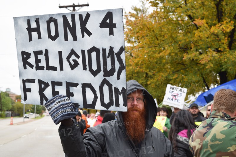 Peace Rally demonstratration outside a mosque in support of the local Muslim community  Irving, TX,  USA (November 28, 2015)