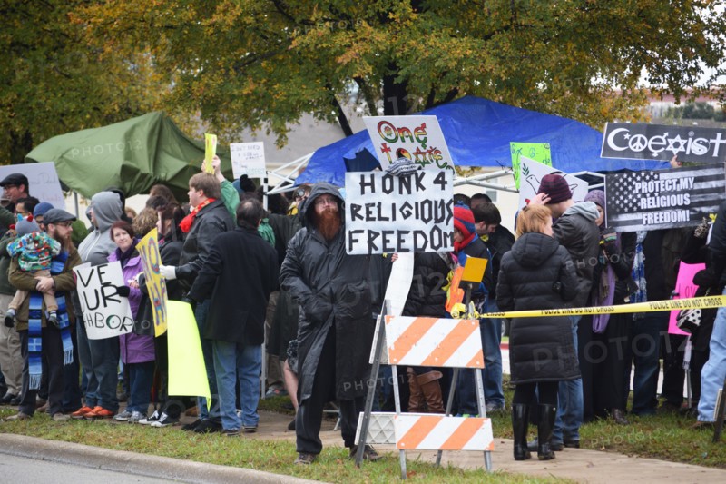 Peace Rally demonstratration outside a mosque in support of the local Muslim community  Irving, TX,  USA (November 28, 2015)