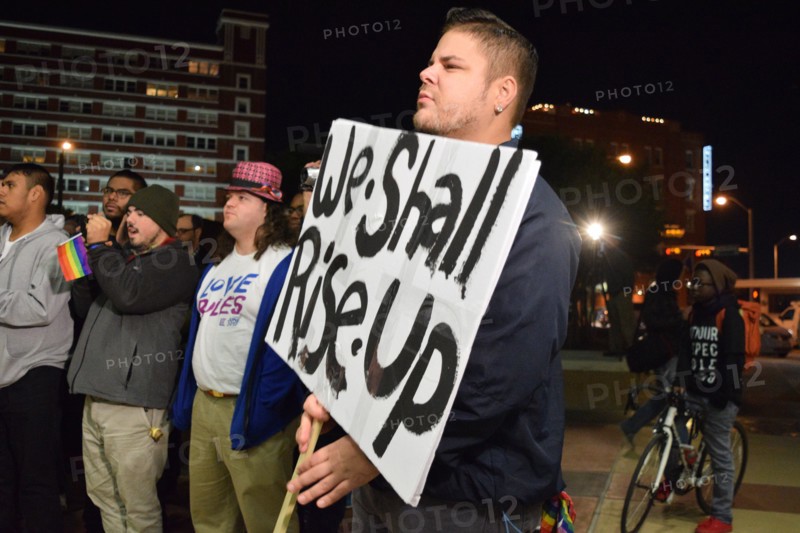 Protest outside Dallas police HQ after fifteen attacks, robberies against LGBT community, Dallas, USA (November 22, 2015)