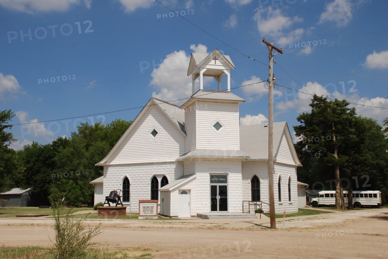 White church building in Milton Kansas; Milton Baptist Church on Sycamore Rd.