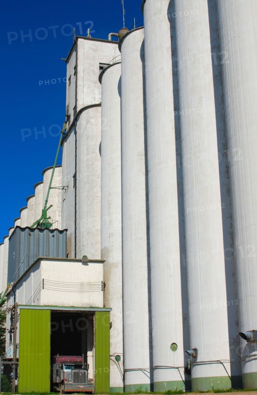 Large grain elevator complex in a small town in Western Kansas