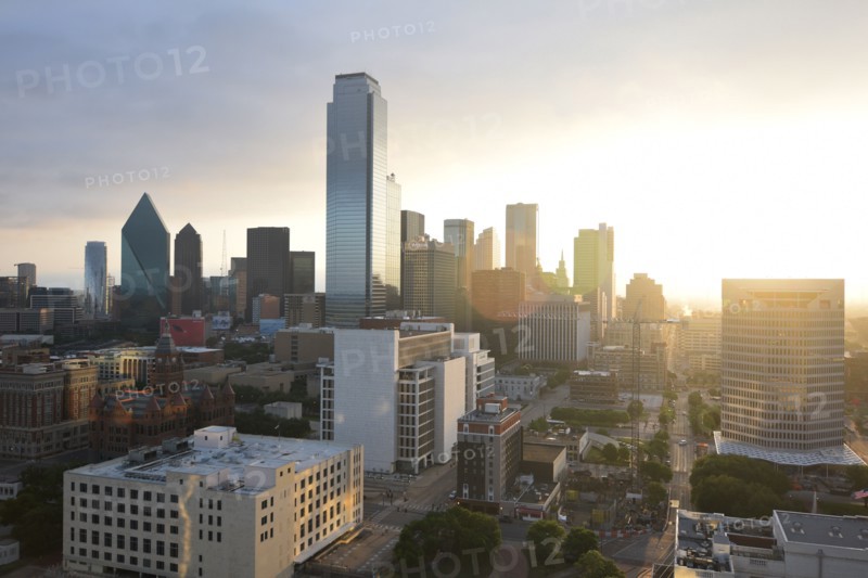 Early morning view of the Dallas, TX skyline
