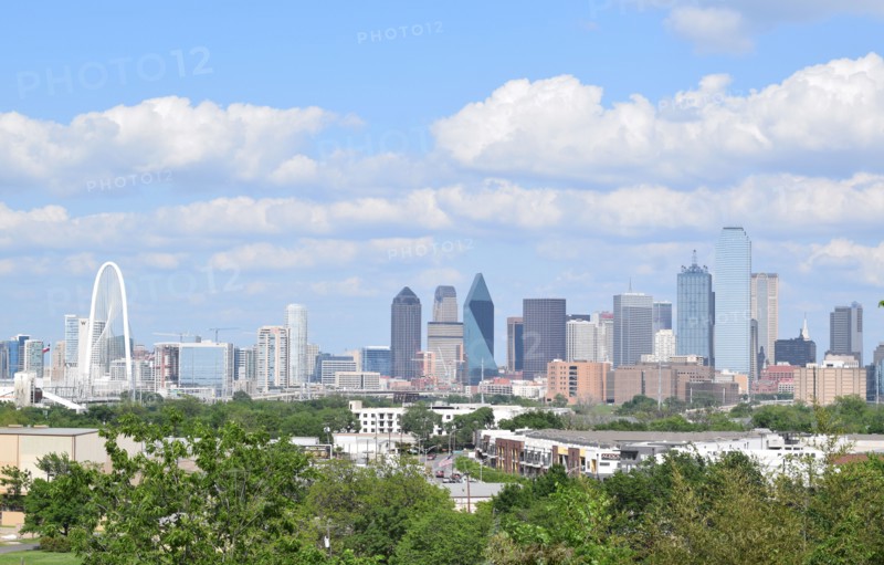 Skyline of Dallas Texas on a partly cloudy spring afternoon