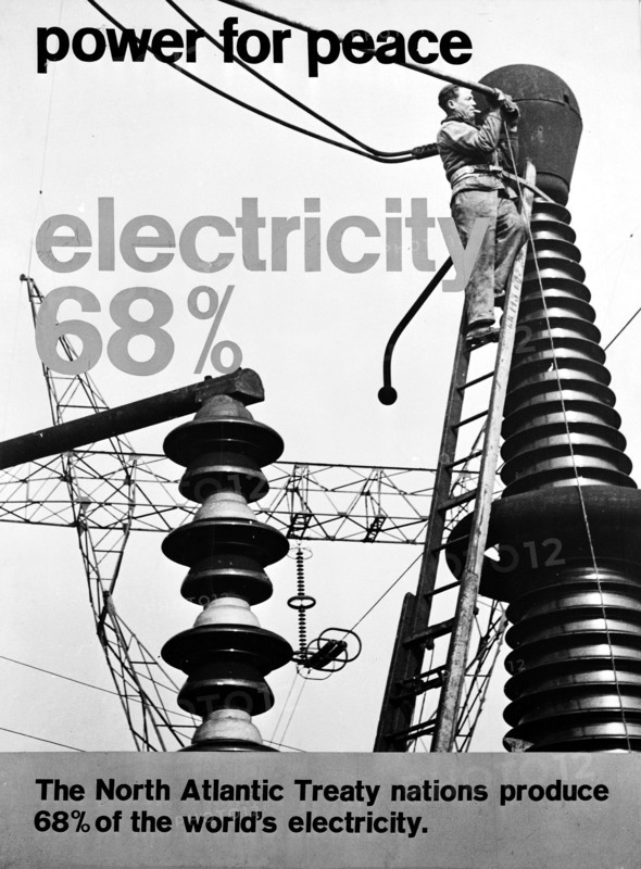 NATO poster with photo of lineman servicing electrical equipment
