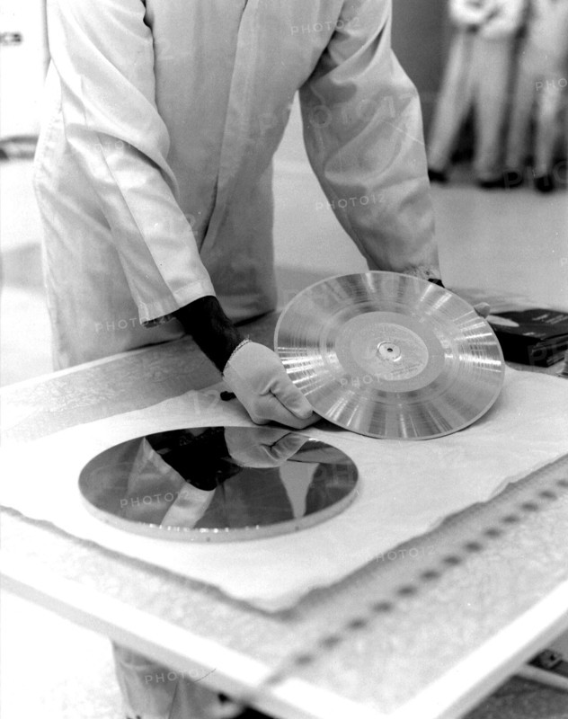 The Voyager 1 Golden Record is prepared for installation on the spacecraft